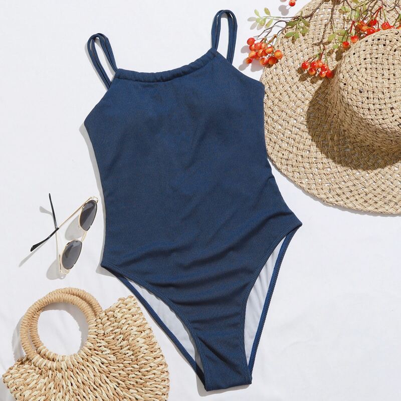 

Ribbed Cami One Piece Swimsuit, Navy blue