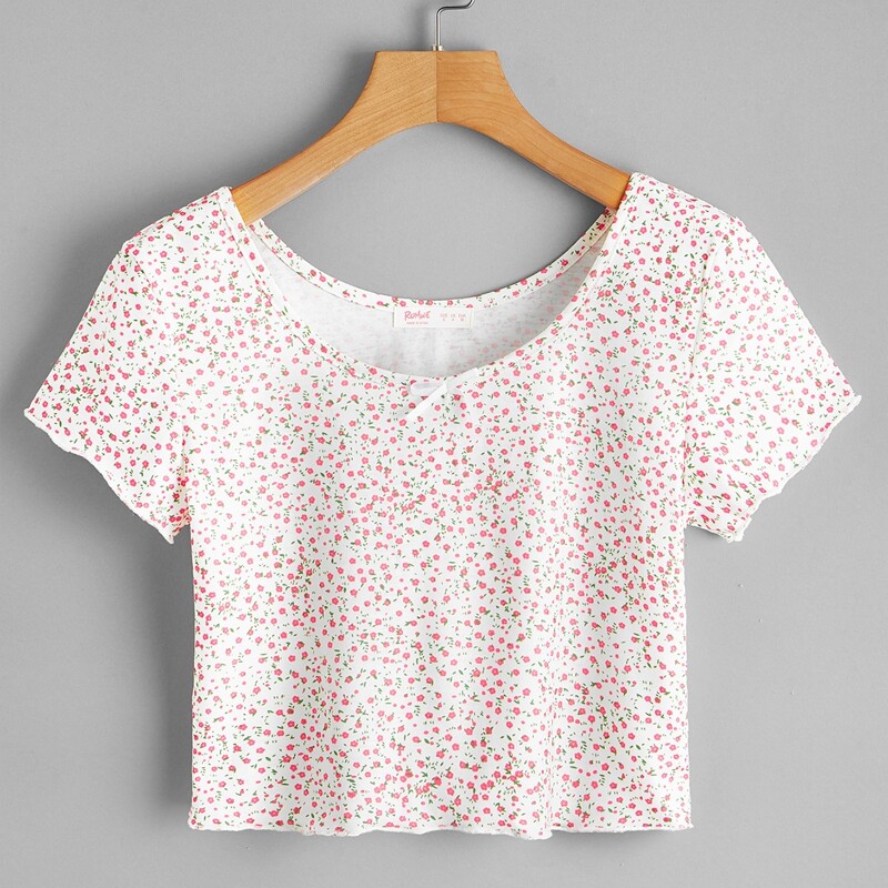 

Ditsy Floral Lettuce Trim Crop Tee, Multicolor