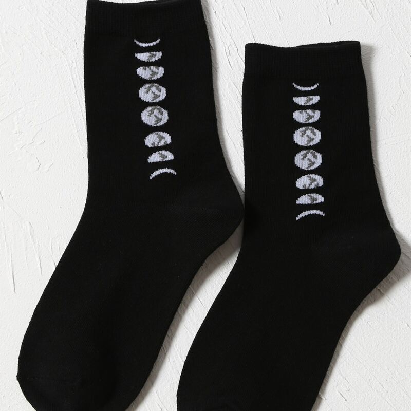 

Moon Phases Pattern Socks, Black