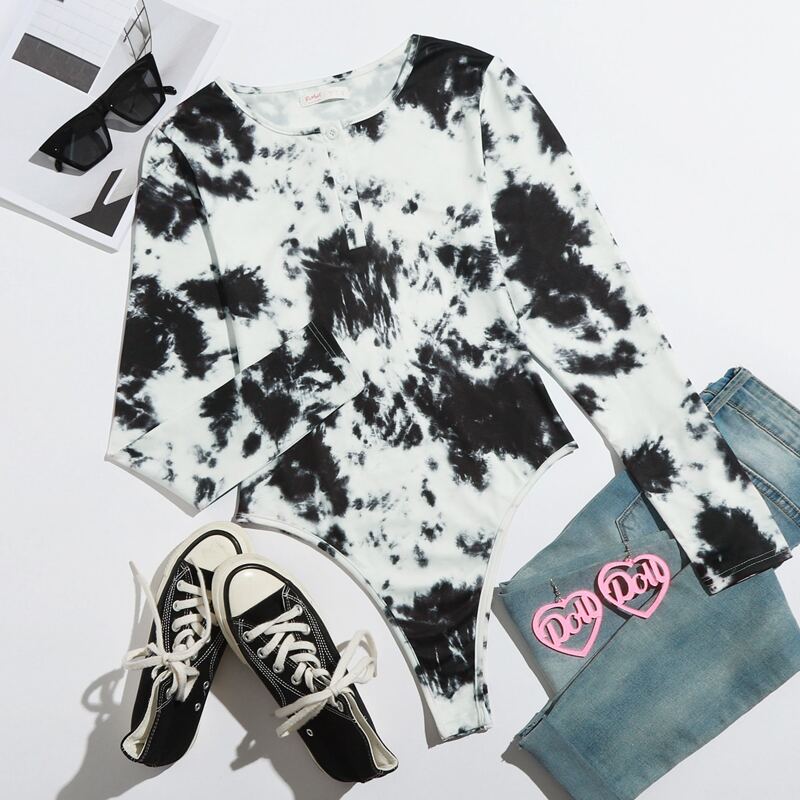

Tie Dye Tee Bodysuit, Black and white