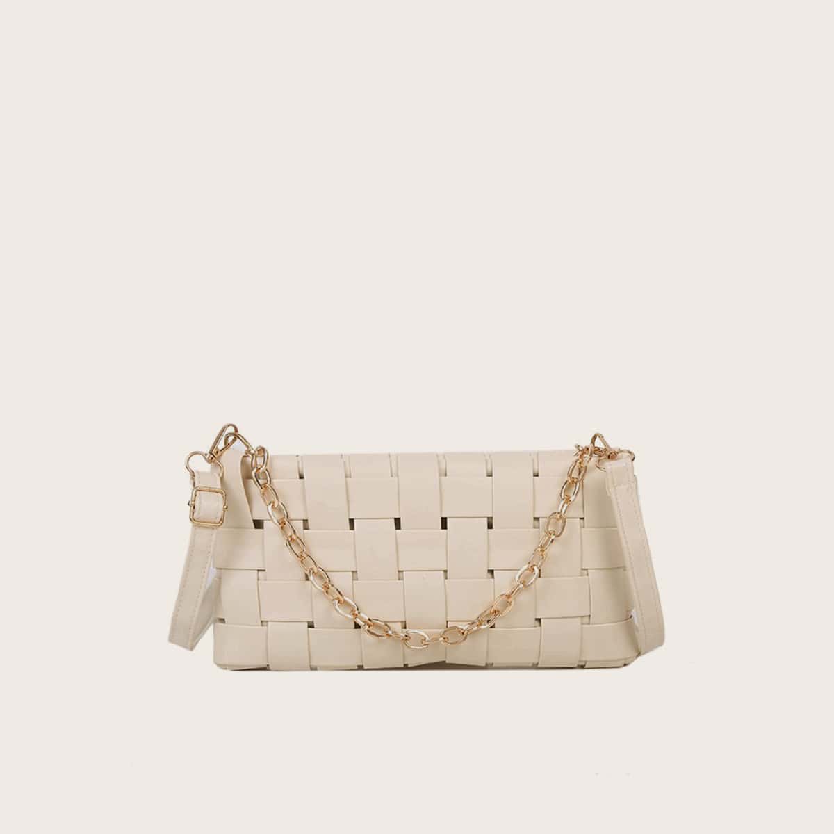 

Braided Chain Satchel Bag, Beige