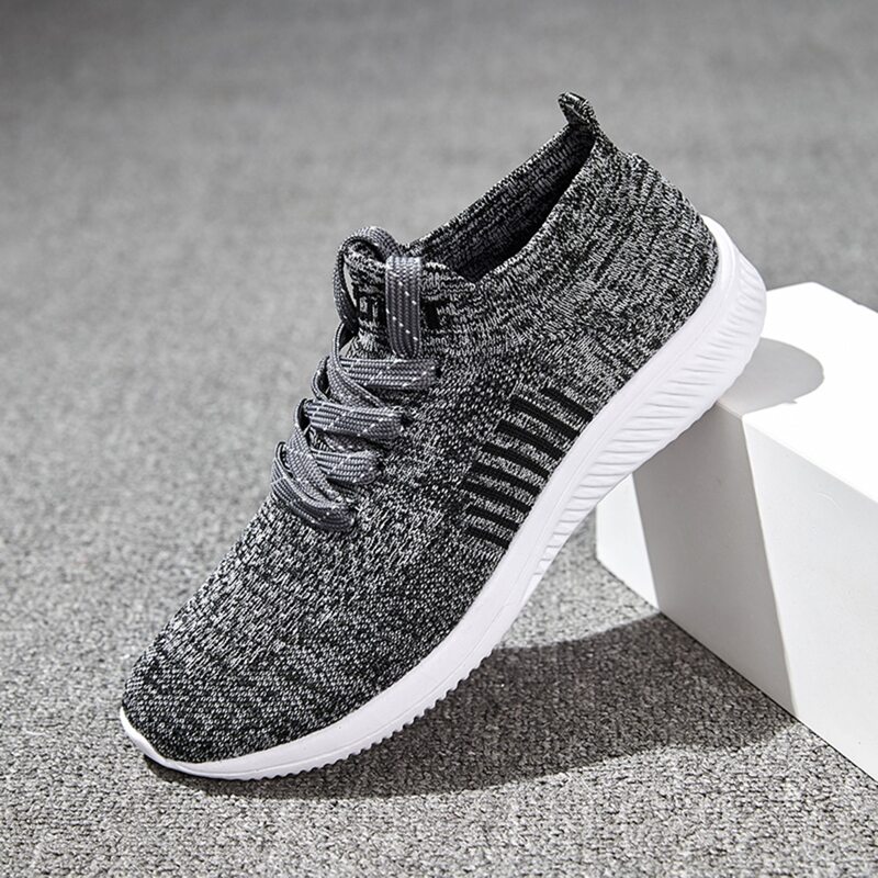 

Guys Lace Up Decor Striped Graphic Knit Sneakers, Grey