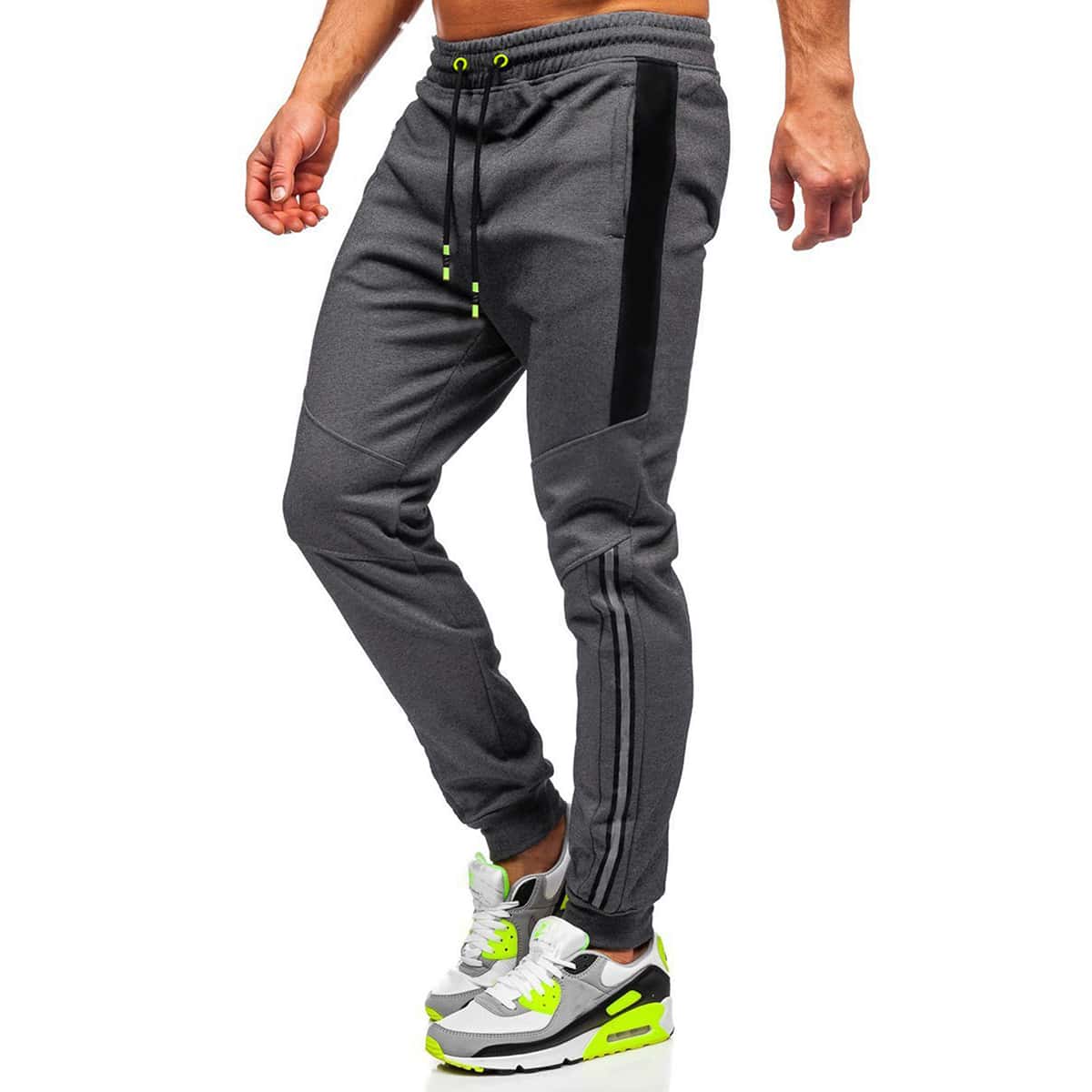 

Guys Contrast Panel Drawstring Waist Sweatpants, Dark grey