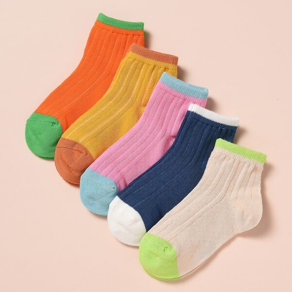 

5pairs Toddler Girls Color Block Socks, Multicolor