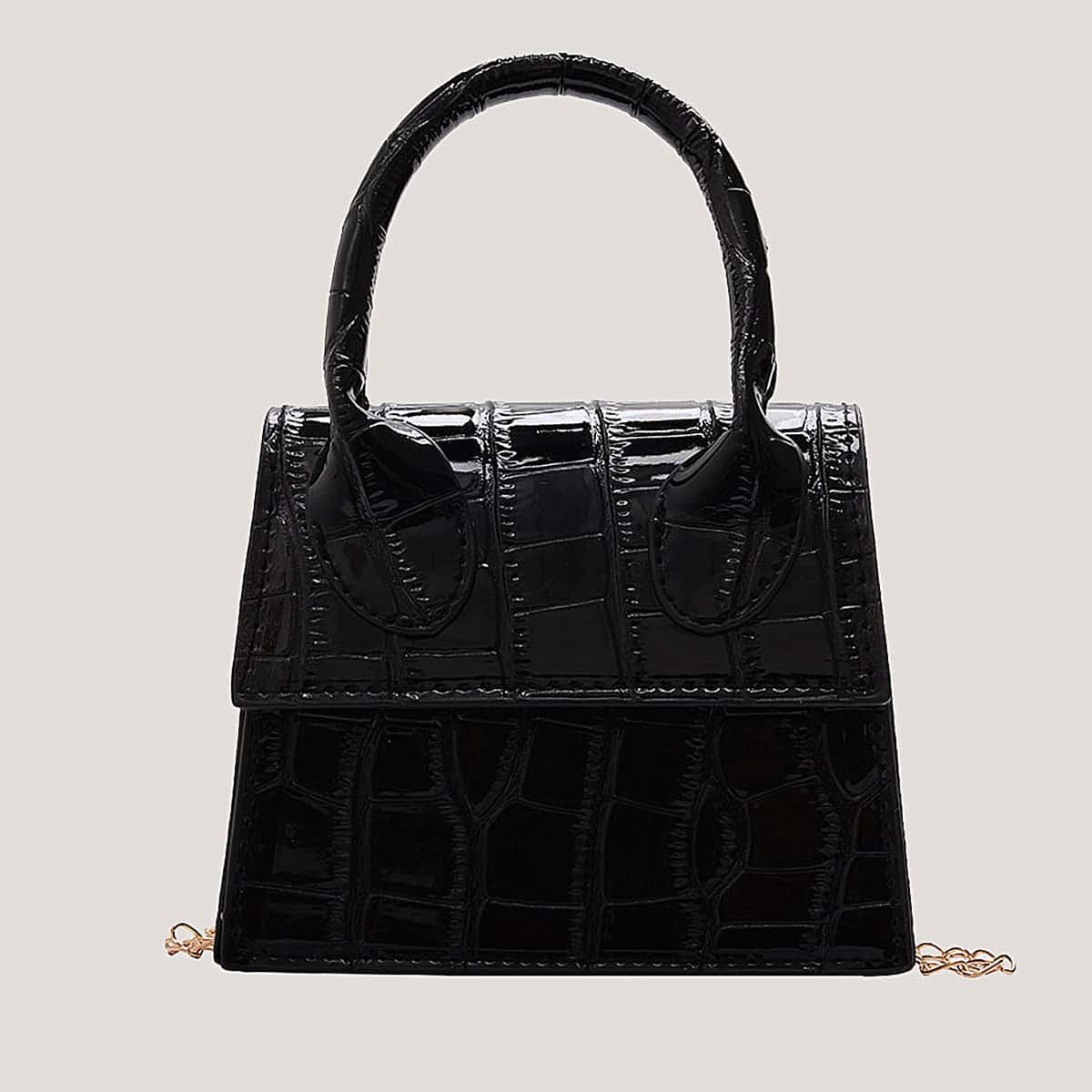 

Croc Embossed Mini Satchel Bag, Black