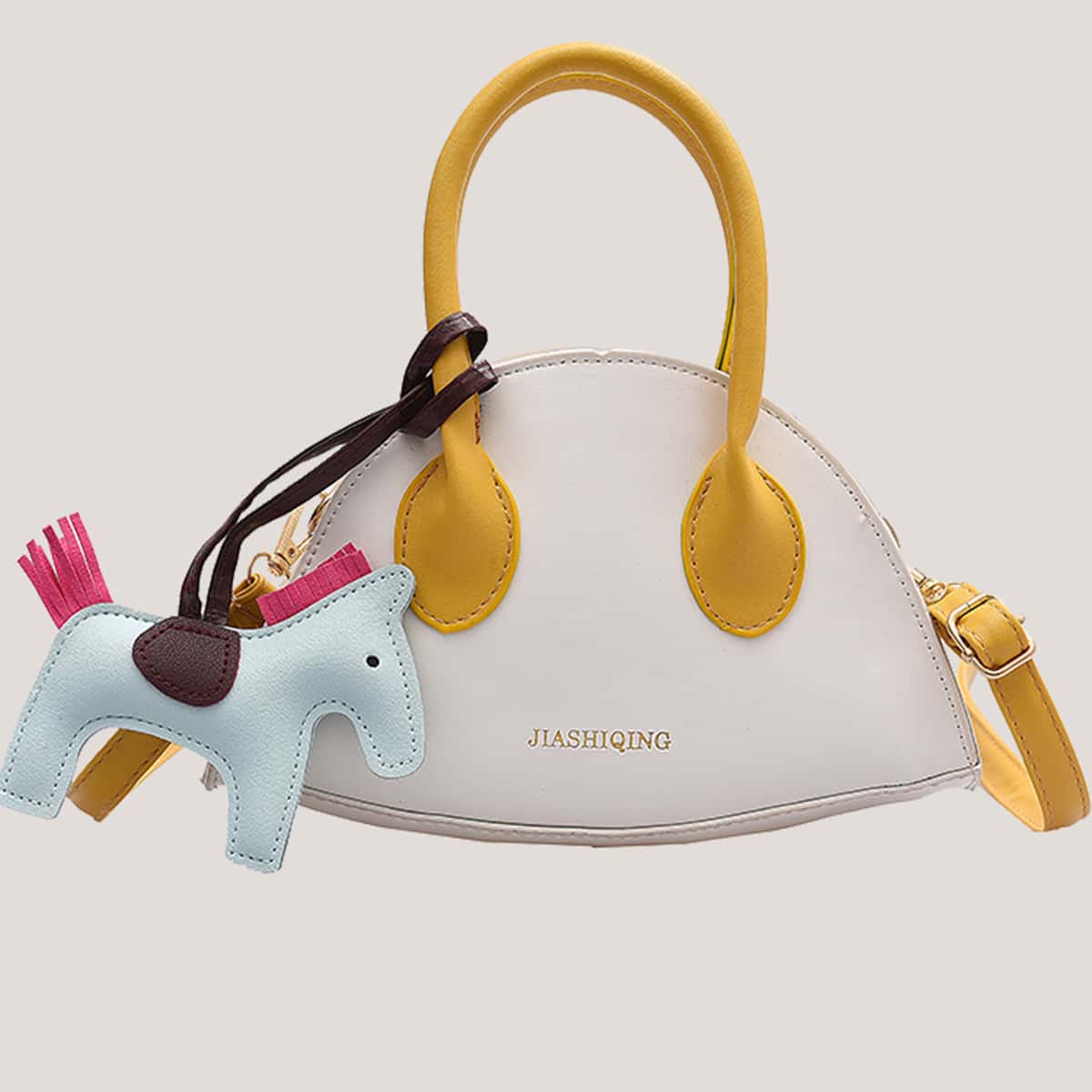 

Colorblock Satchel Bag, Beige