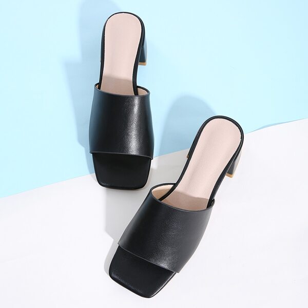 

Minimalist Chunky Heeled Mules, Black