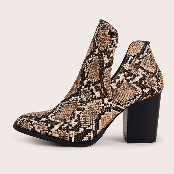 

Snakeskin Chunky Heeled Boots, Multicolor