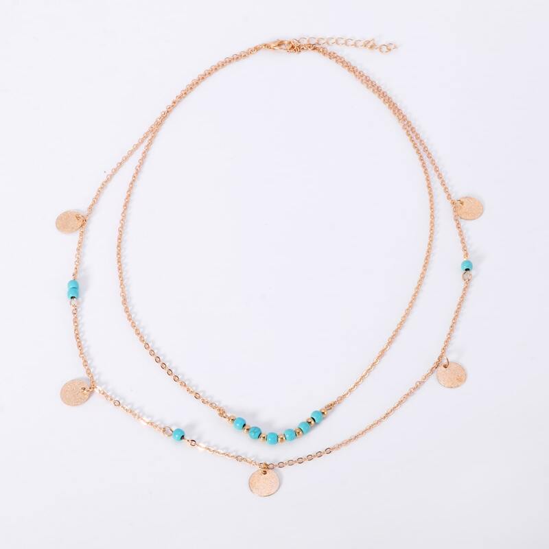 

Disc Decor Beaded Layered Necklace, Gold