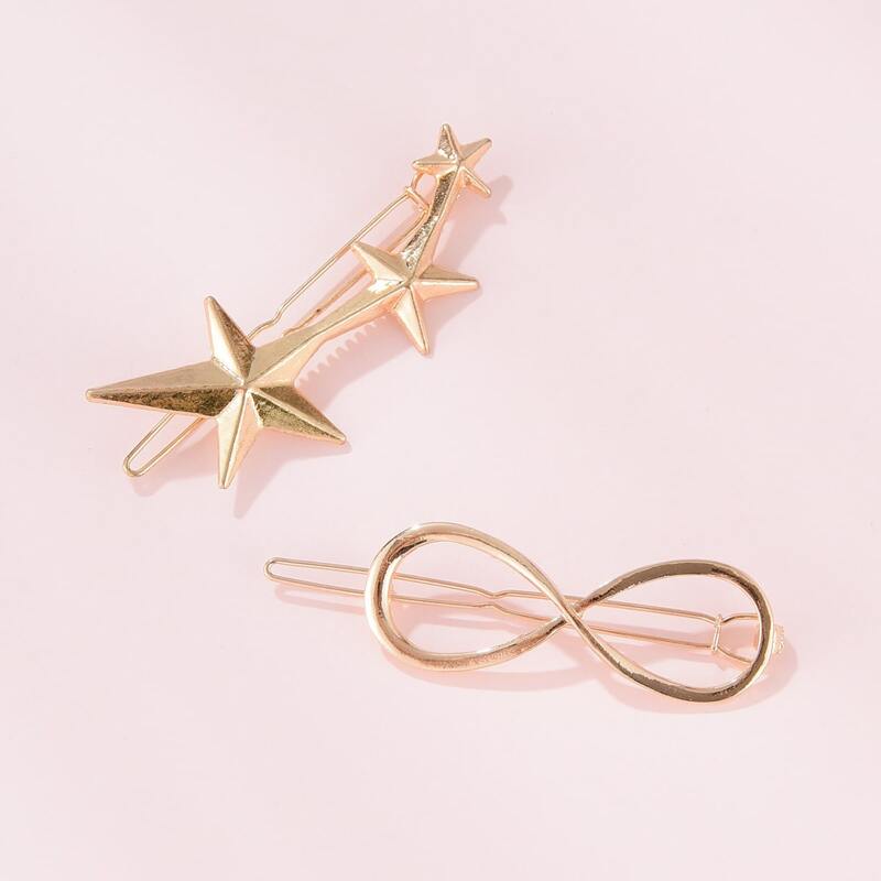 

2pcs Metallic Star Hair Clip, Gold