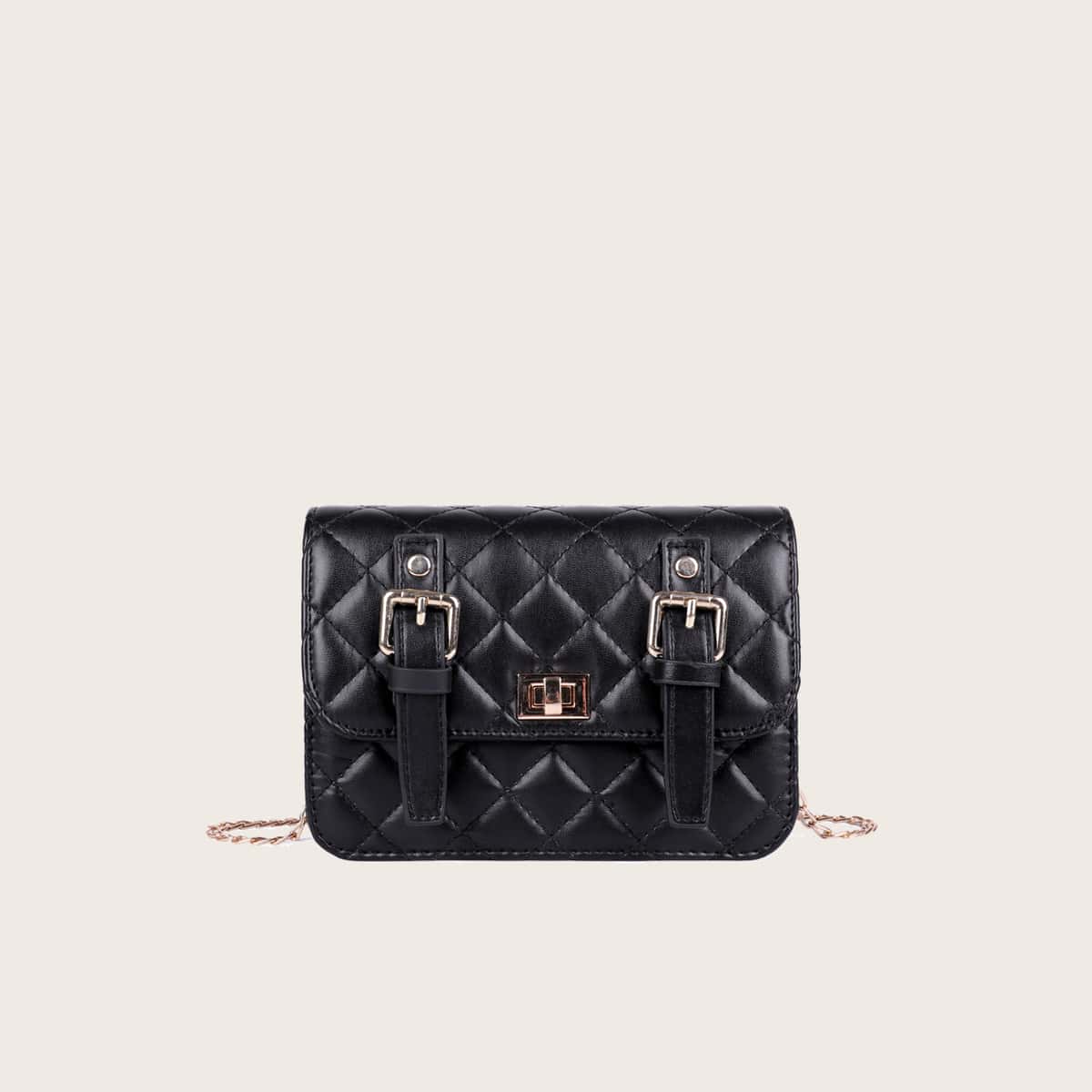 

Quilted Buckle Crossbody Bag, Black
