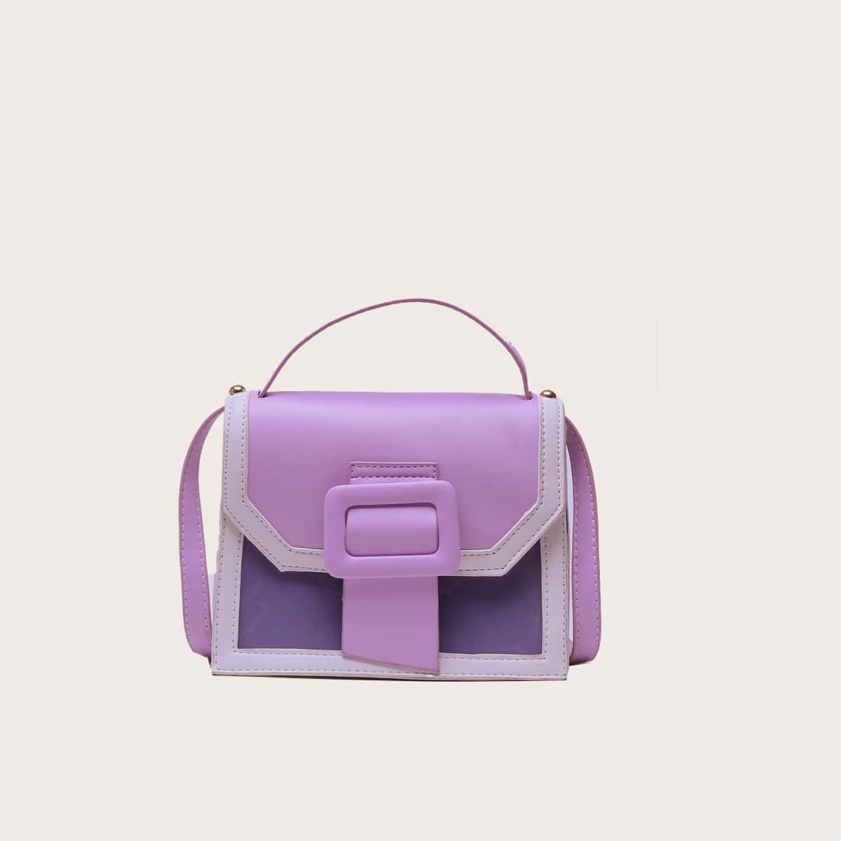 Colorblock Buckle Satchel Bag, Purple
