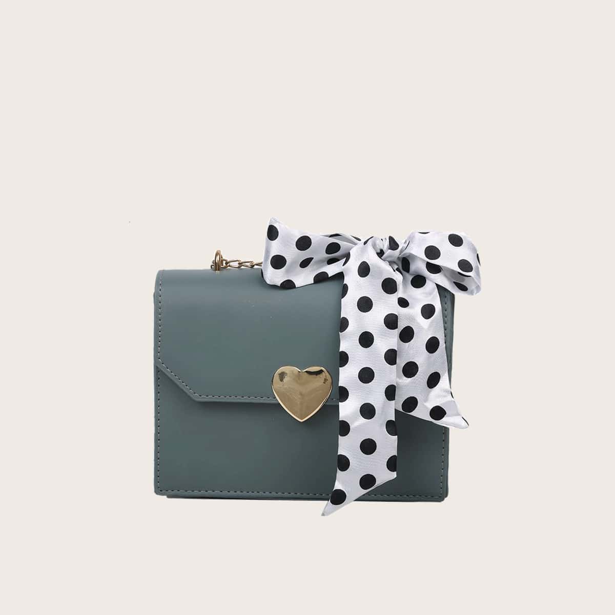 

Polka Dot Scarf Heart Crossbody Bag, Dusty blue