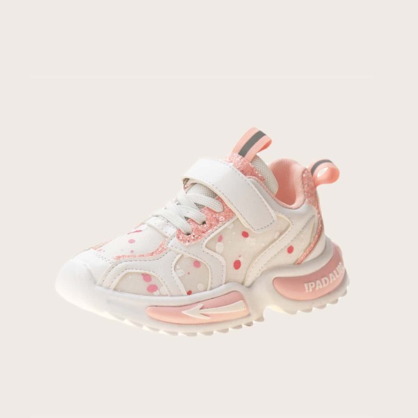 

Girls Glitter Decor Polka Dot Chunky Sneakers, Pink