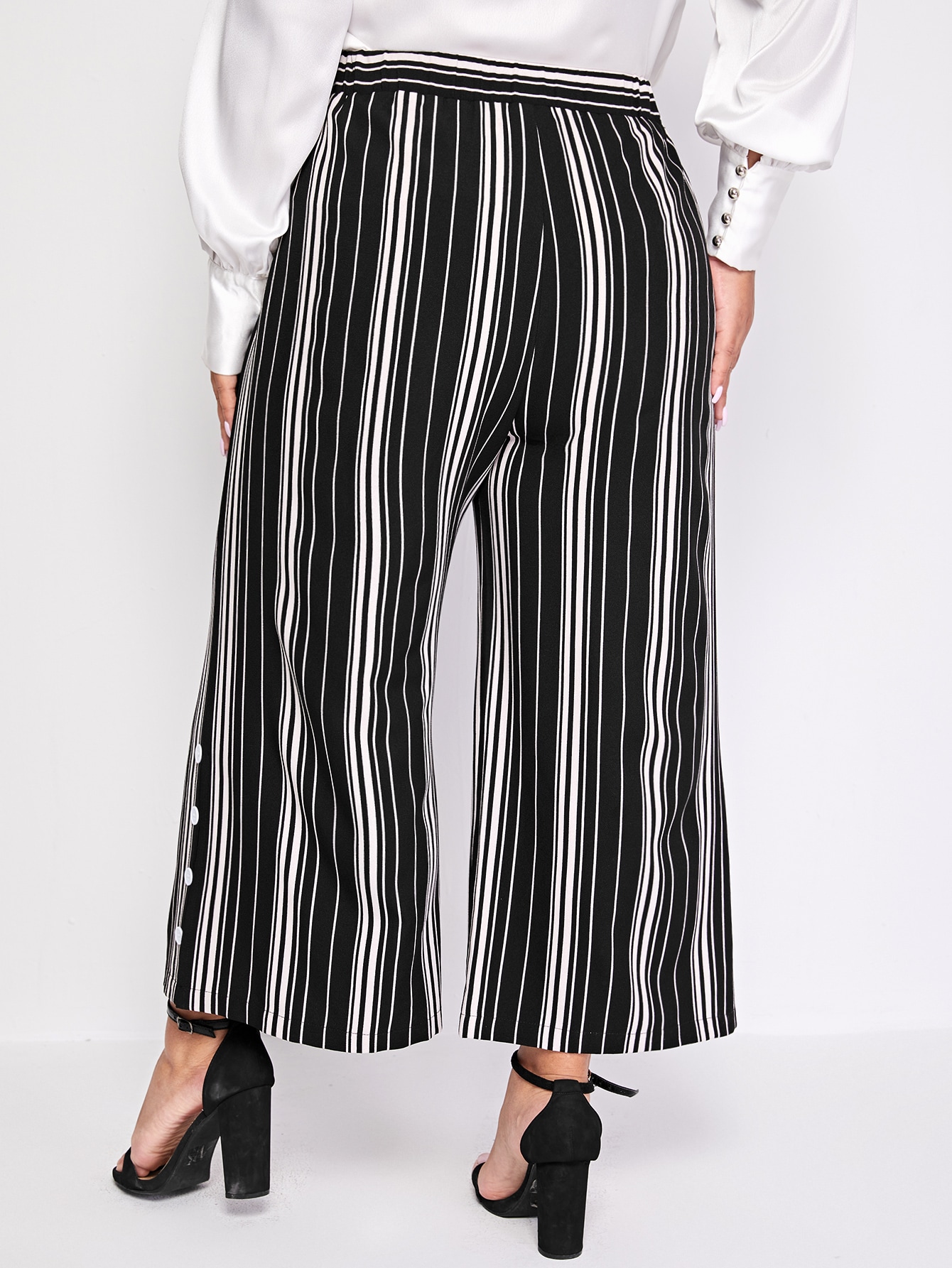 Pantalones palazzo bajo con botón de rayas verticales | Moda de Mujer |  SHEIN México