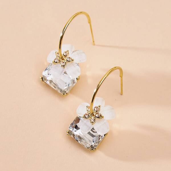 

Rhinestone Decor Drop Earrings, White