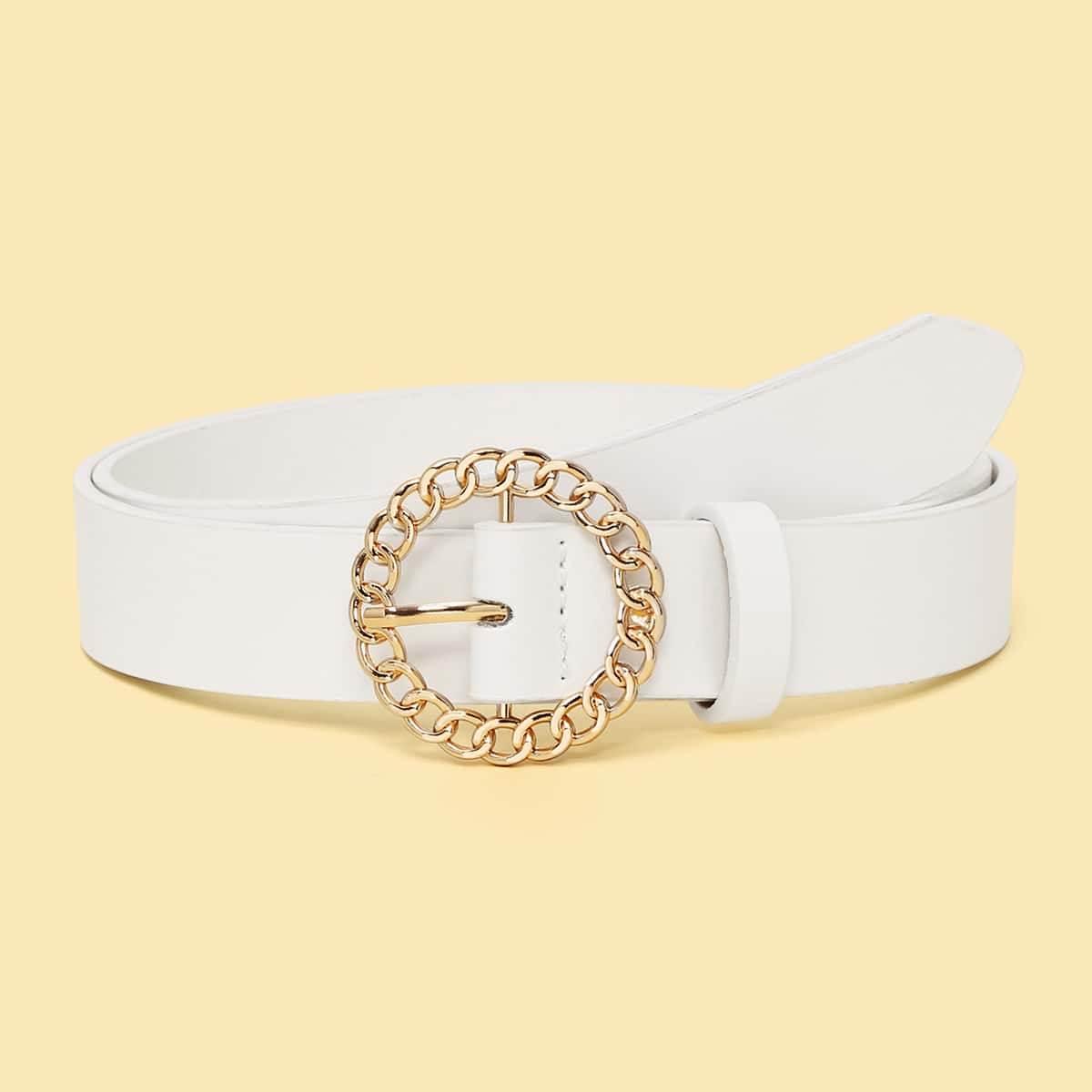 

Round Buckle Belt, White
