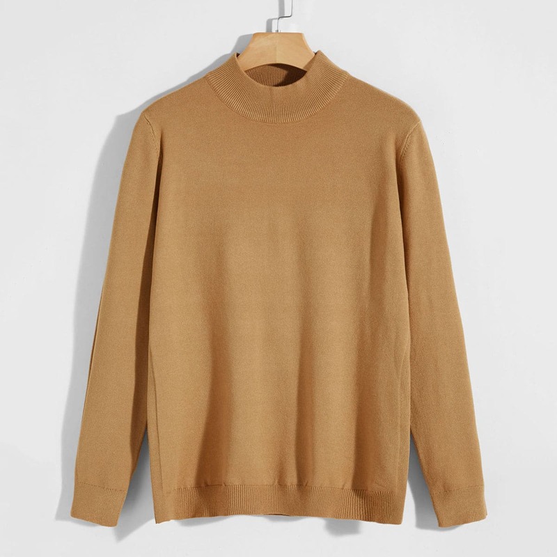 

Guys Stand Collar Solid Sweater, Camel