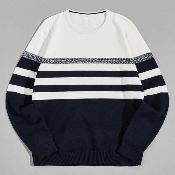 

Men Colorblock Striped Sweater, Blue and white