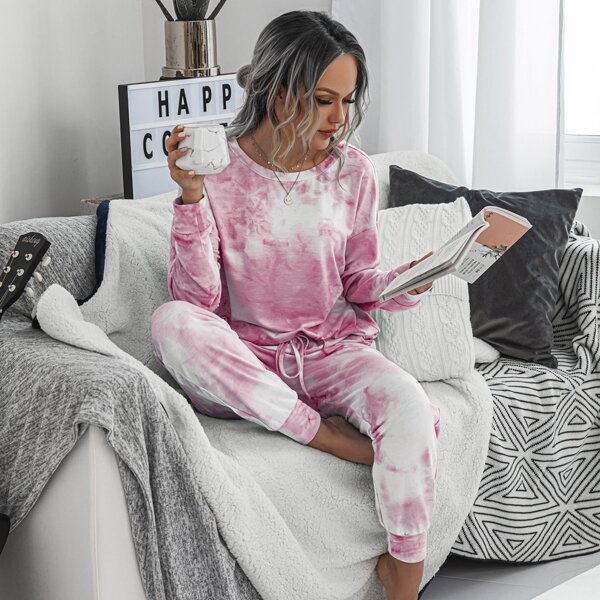 

Tie Dye Drop Shoulder Tee & Sweatpants, Dusty pink