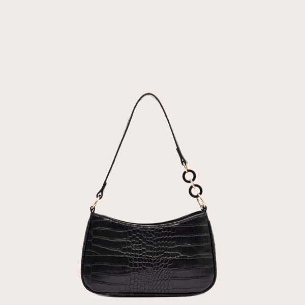 

Croc Embossed Baguette Bag, Black