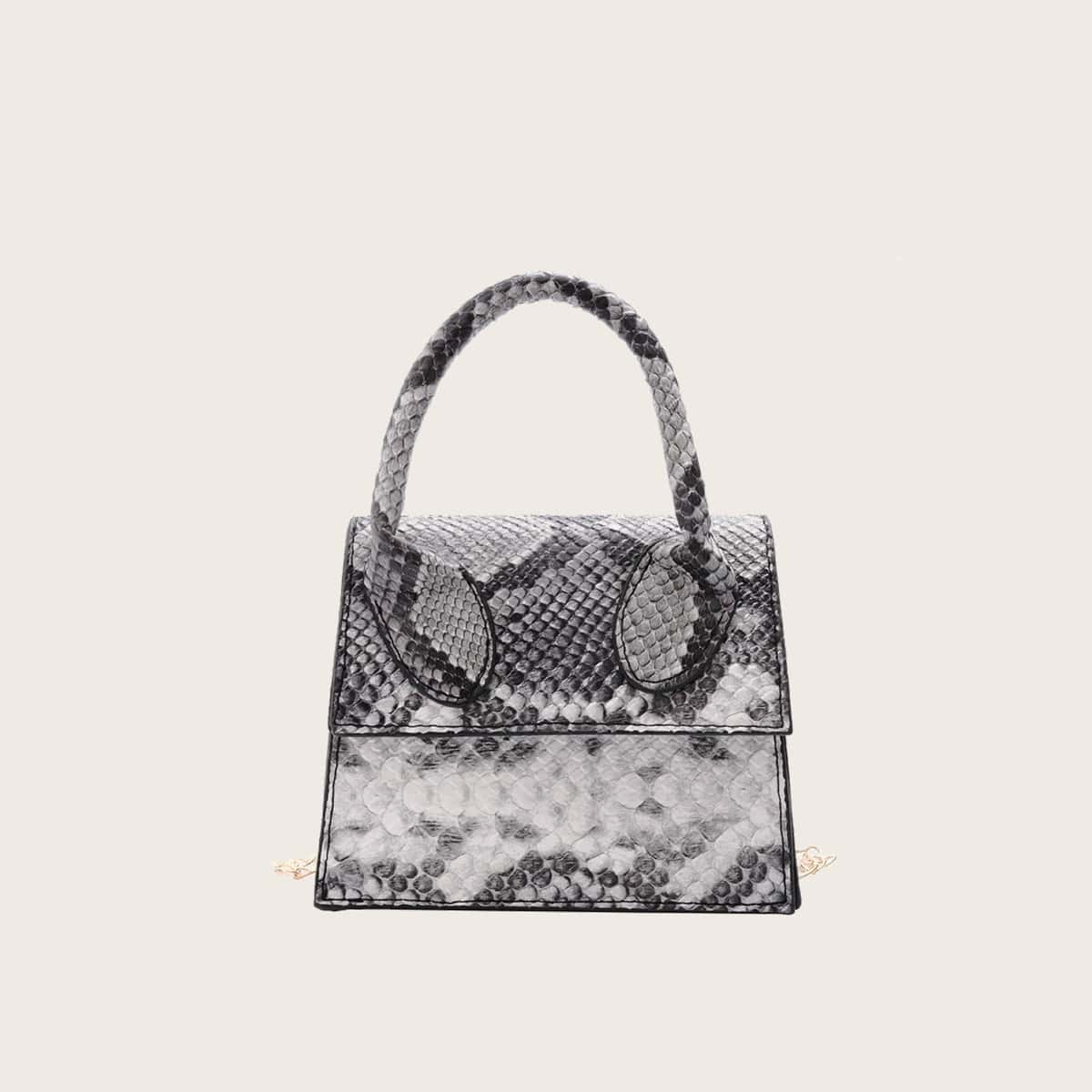 

Snakeskin Chain Satchel Bag, Multicolor