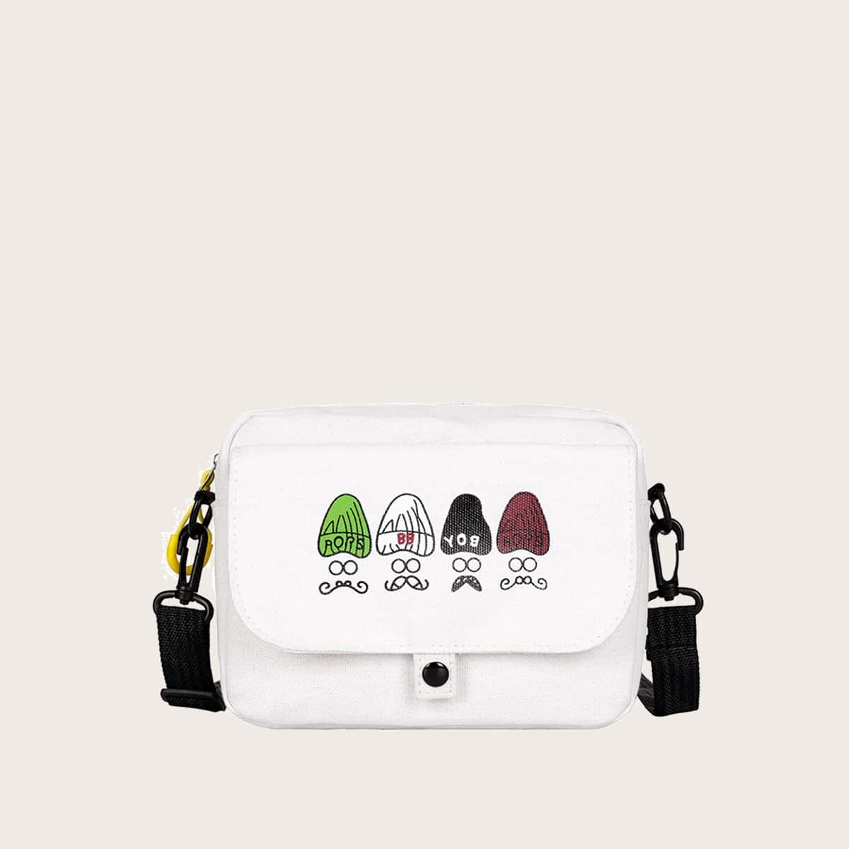

Cartoon Canvas Crossbody Bag, White