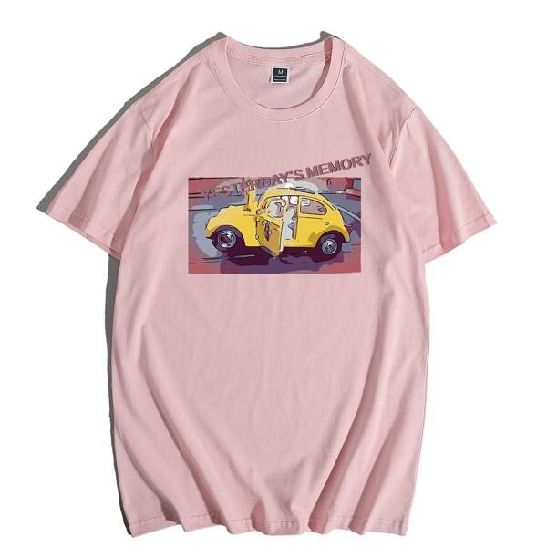 

Men Car And Letter Graphic Tee, Baby pink