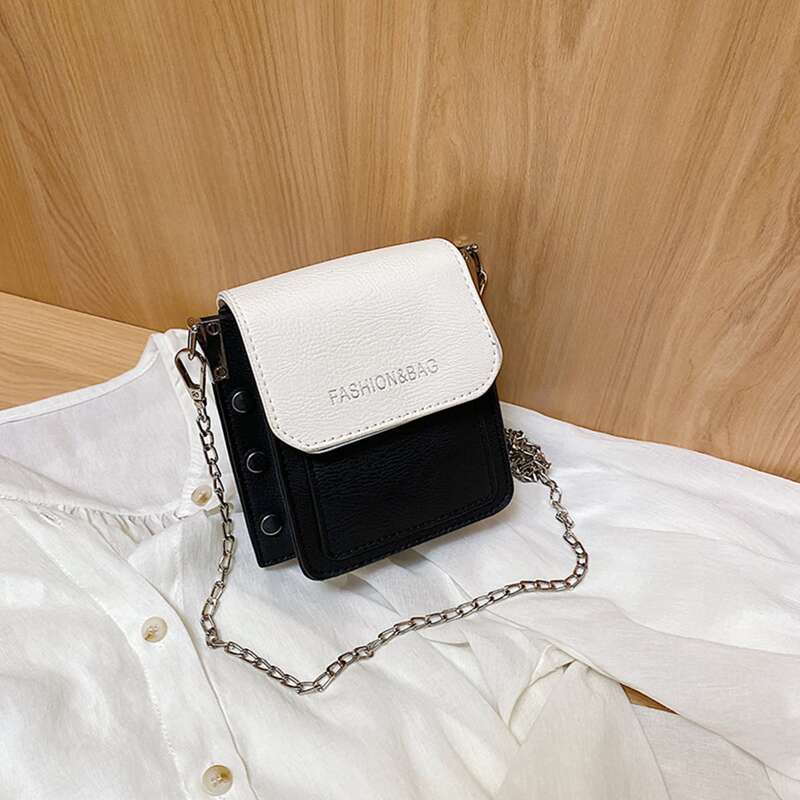 

Colorblock Chain Crossbody Bag, Black and white