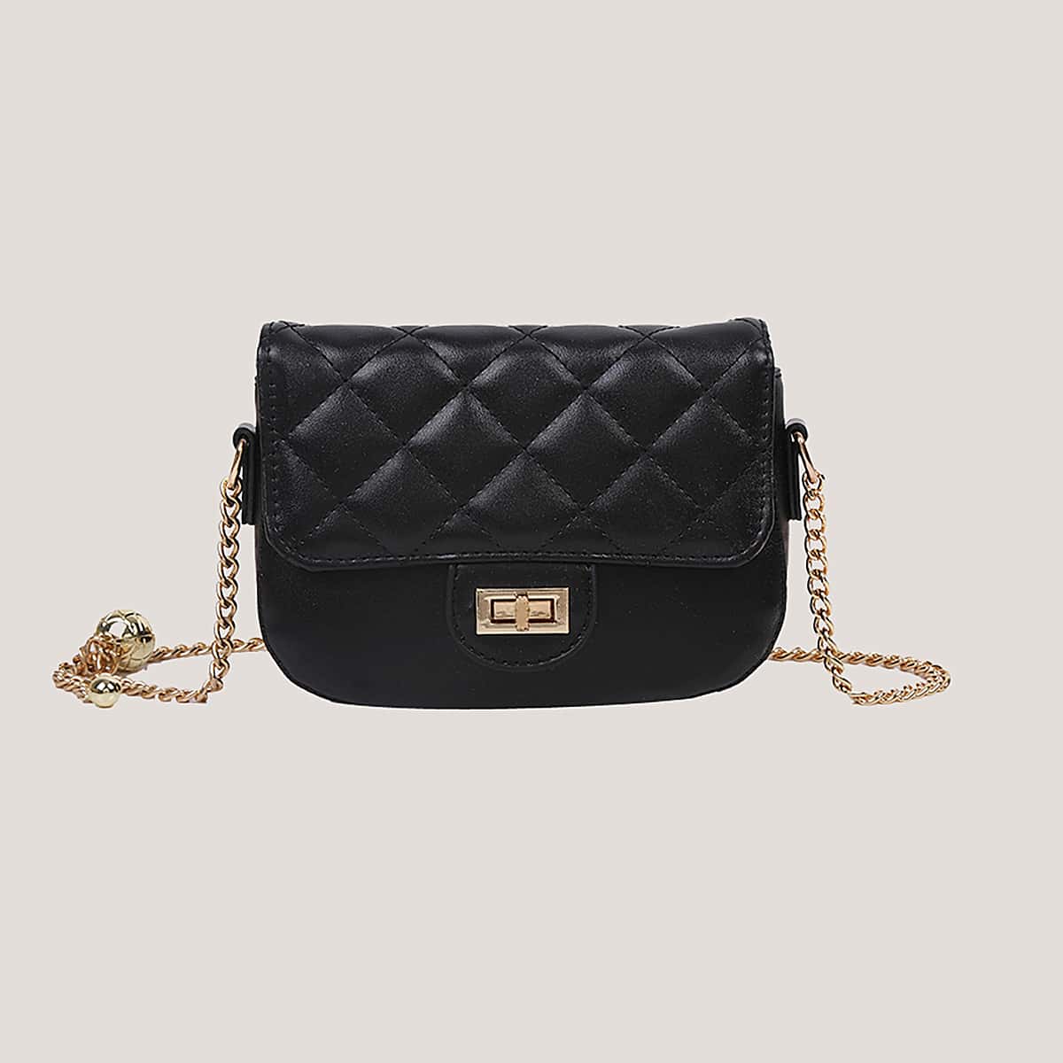 

Quilted Chain Crossbody Bag, Black