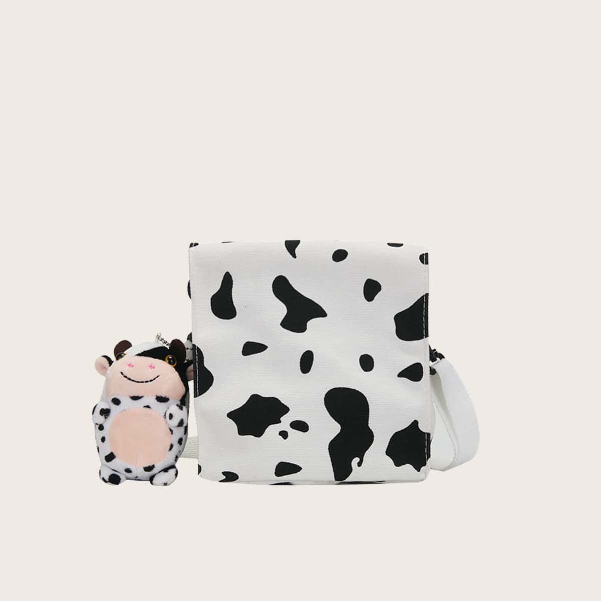 

Cow Print Crossbody Bag, Black and white