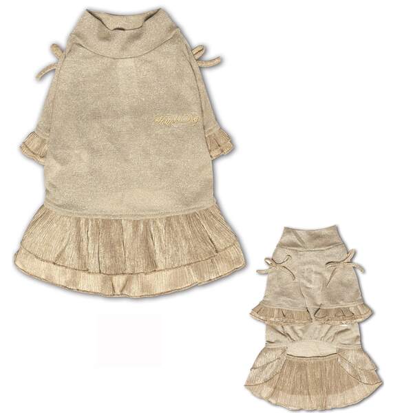 

1pc Dog Ruffle Hem Dress, Gold