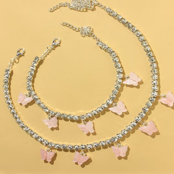 

1pc Butterfly Pendant Necklace & 1pc Bracelet, Silver
