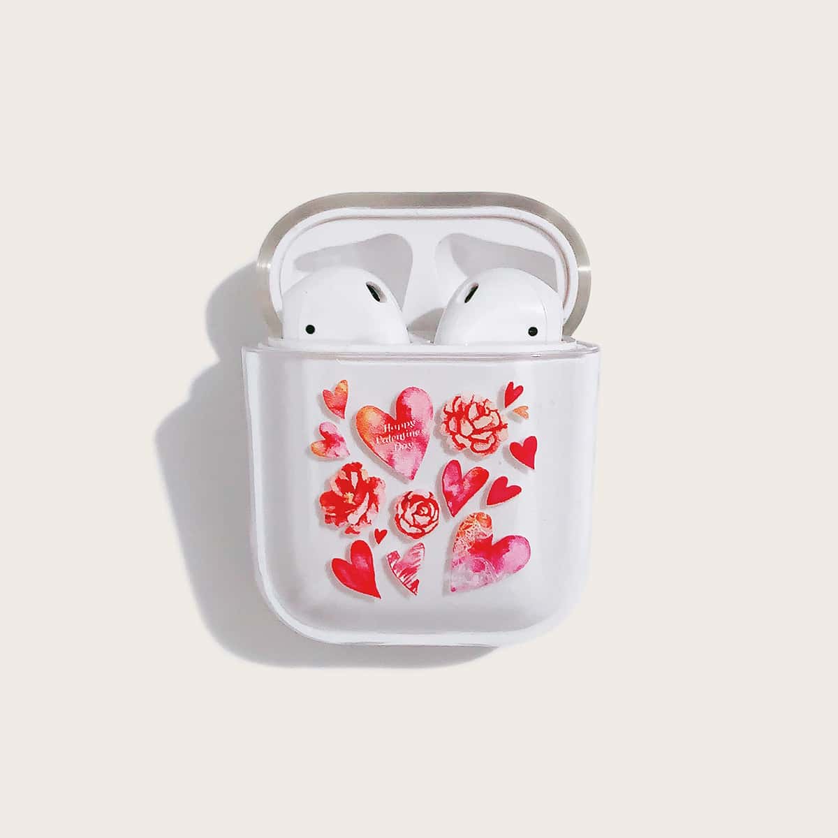

1pc Heart Print AirPods Case, Pink