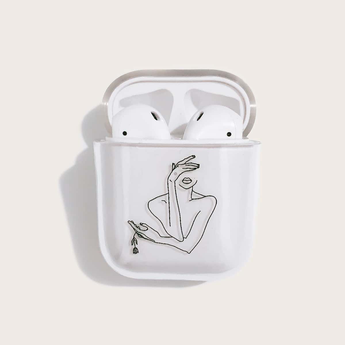 

1pc Line Drawing Pattern AirPods Case, Clear