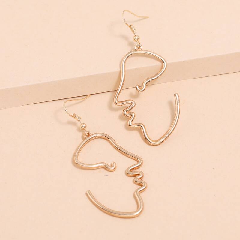 

Abstract Face Drop Earrings, Gold
