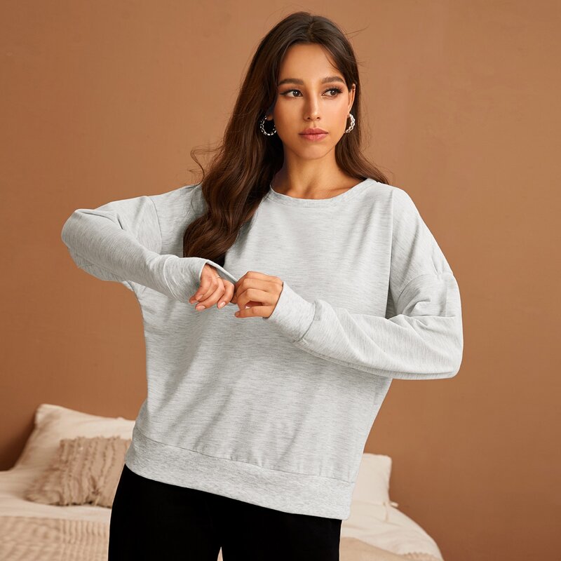 

Solid Drop Shoulder Lounge Sweatshirt, Light grey