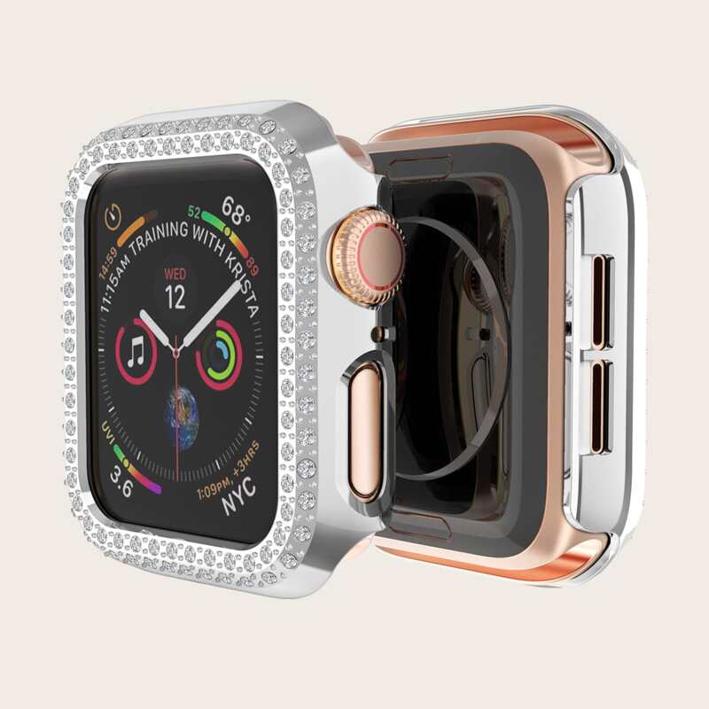 

1pc Rhinestone Decor iWatch Case, Silver