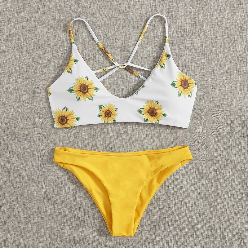 

Sunflower Print Bikini Swimsuit, Multicolor