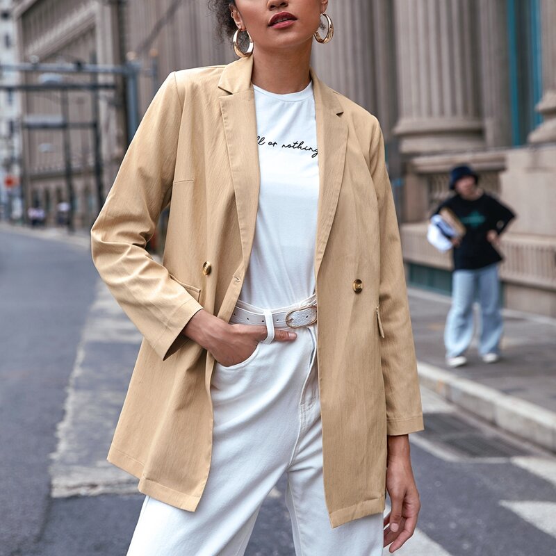 

Double Button Fake Flap Pocket Blazer, Apricot