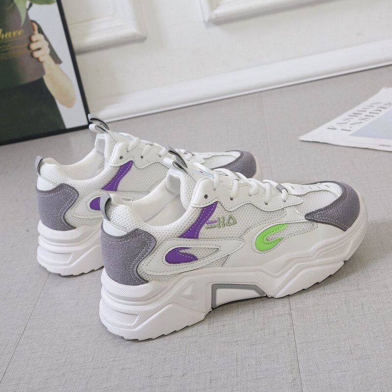 

Mesh Panel Lace-up Chunky Sneakers, White