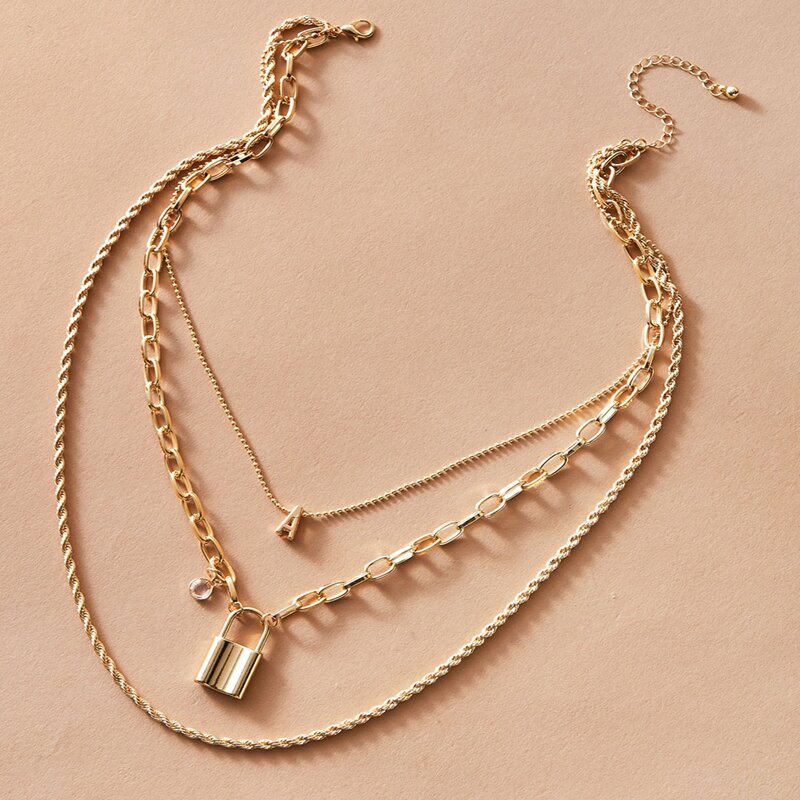 

Lock Layered Necklace, Gold