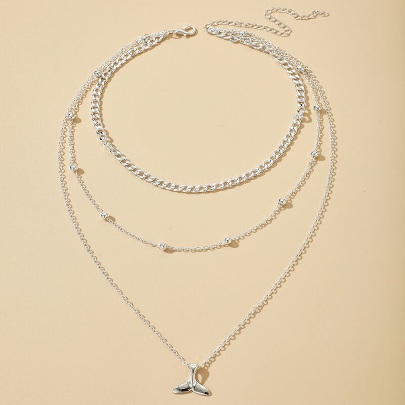 

Fish Tail Layered Chain Necklace, Silver
