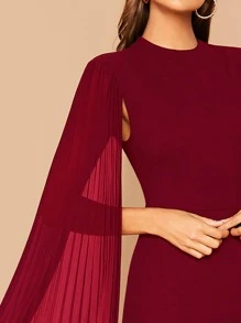 SHEIN Clasi 素色百褶袖披肩連身長褲 - 酒紅色 - 查看 5