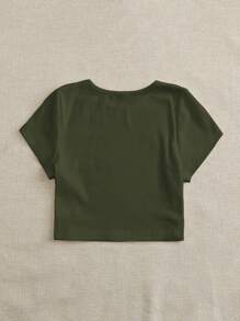 Muchica Áo thun Gân đan màu trơn Giải trí - xanh quân đội - Xem 2