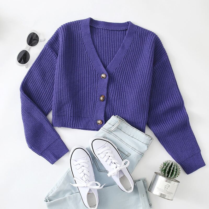 

Single Breasted Ribbed Knit Cardigan, Violet purple