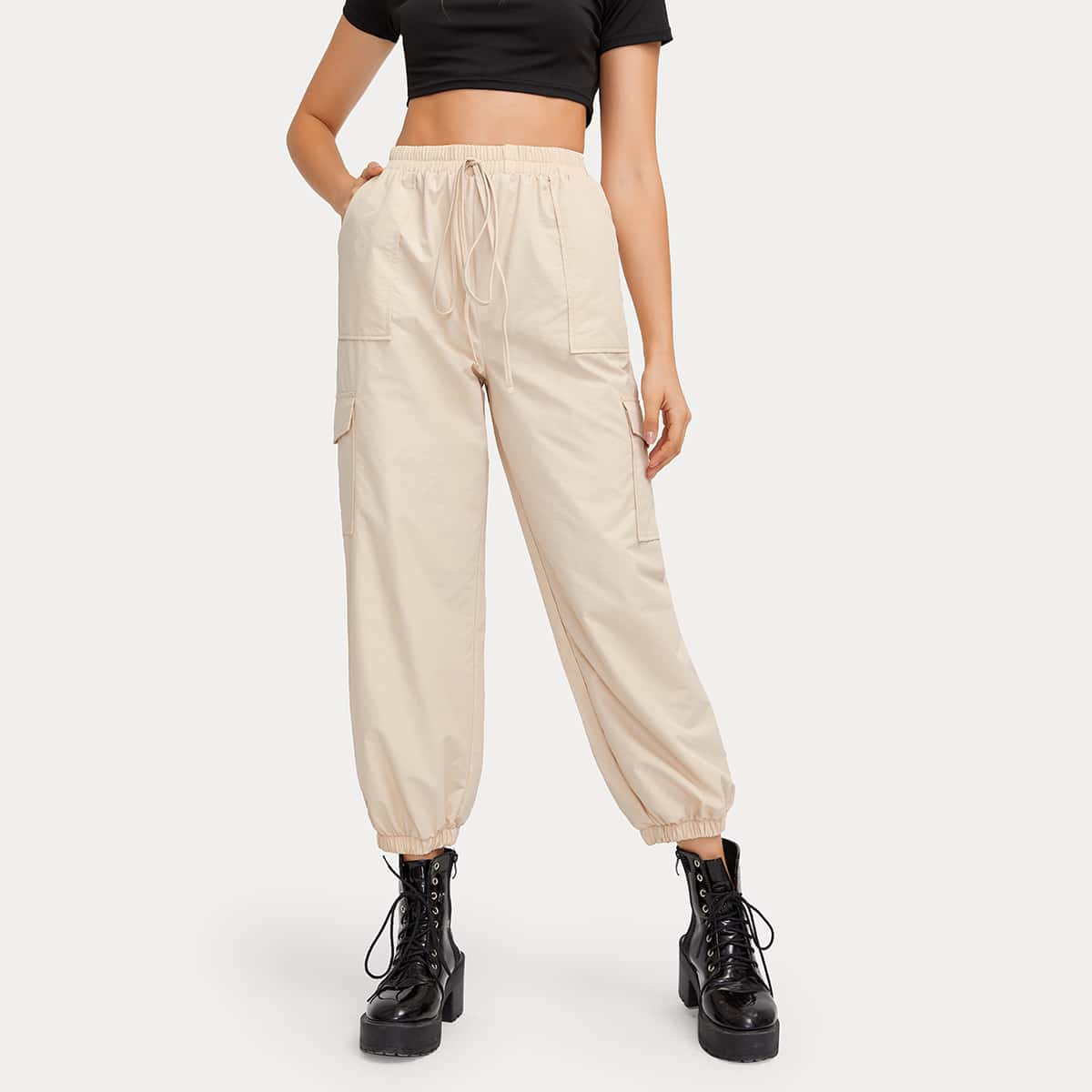 

Solid Pocket Joggers, Beige