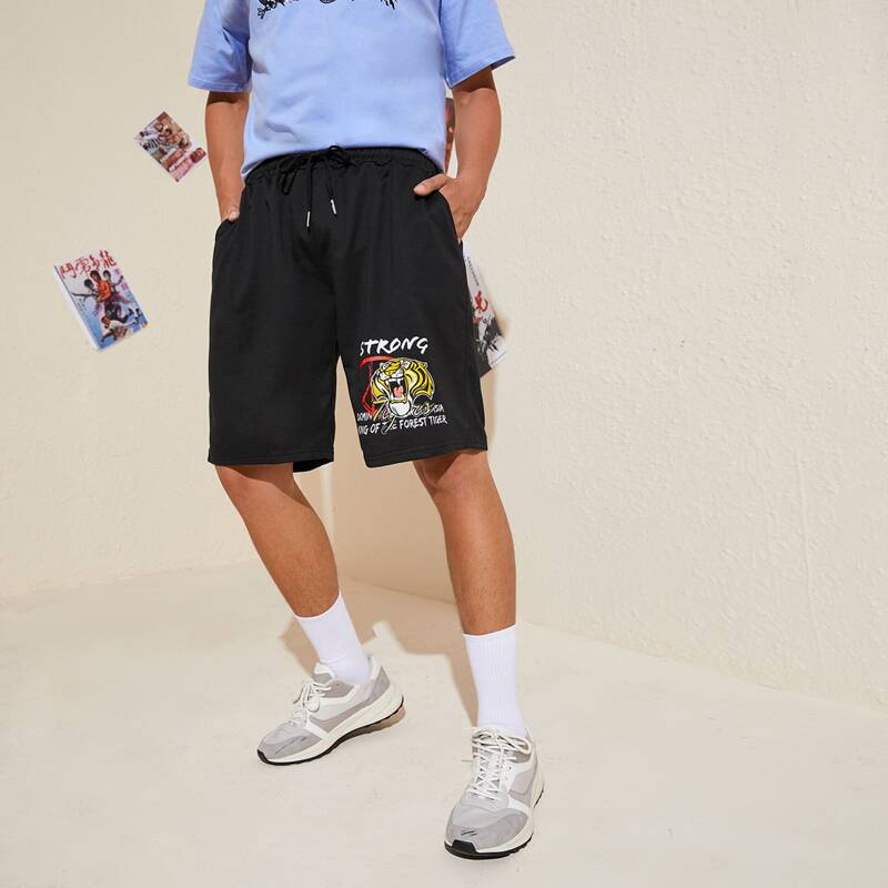 

Guys Tiger Graphic Shorts, Black