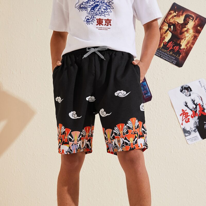

Guys Peking Opera Drawstring Shorts, Black