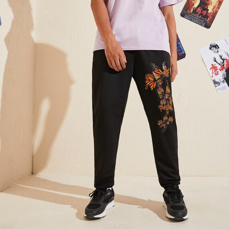 

Guys Butterfly Print Joggers, Black